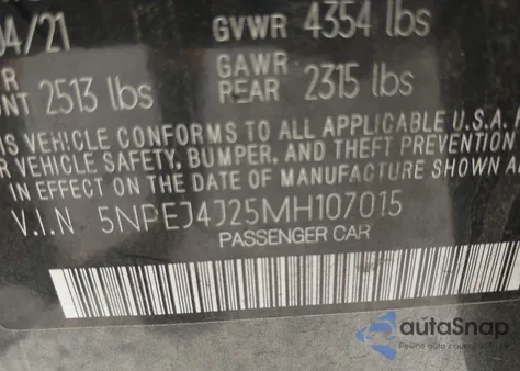 2021 Hyundai Sonata Sel Plus z USA, uszkodzony, nr VIN 5NPEJ4J25MH107015